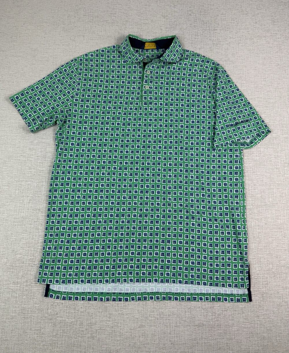 Polo Golf Ralph Lauren Mens Medium Green Geometric Print Polo Shirt Bankers Bank